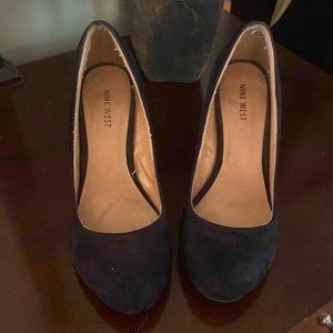 Black faux suede wedge heels